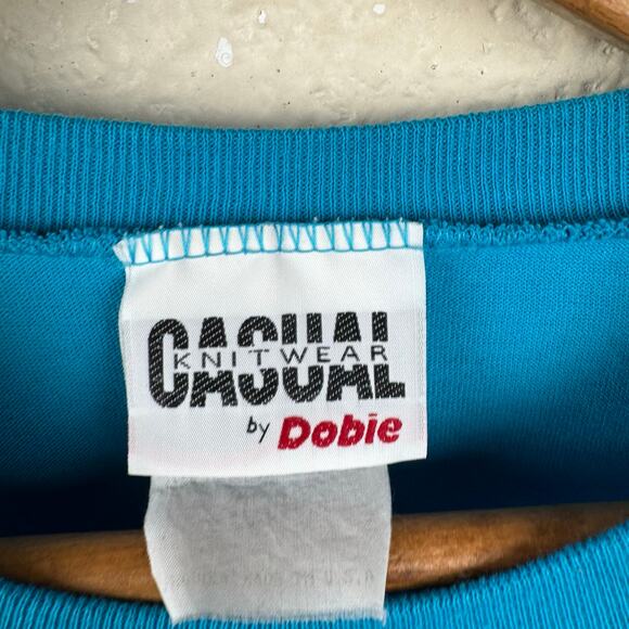 Vintage Flower Shirt Sz XL Blue Single Stitch Crewneck Floral Leaves Casual 90s - Picture 3 of 9